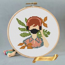 Masked woman pattern pdf cross stitch, Easy embroidery DIY,  small pattern