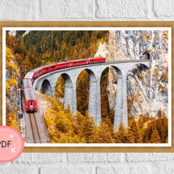 Cross Stitch Pattern , Autumn Landscape With Red Train ,Pdf , Instant Download , Art Xstitch , Famous Painting,Nature
