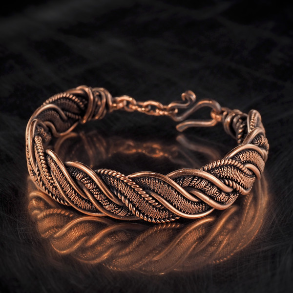 pure copper wire wrapped bracelet bangle handmade jewelry weavig gewellery antique style art 7th 22nd anniversary gift her woman man (5).jpeg