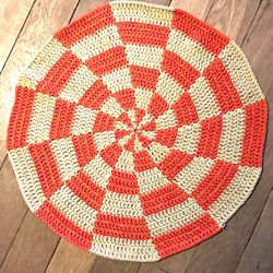 checkered crochet round rug, crochet handmade rug, interior crochet rug