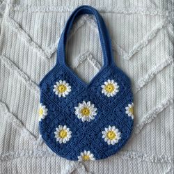 sunflowers crochet bag, crochet granny square bag, summer bag tote, handbag , crochet patchwork bag