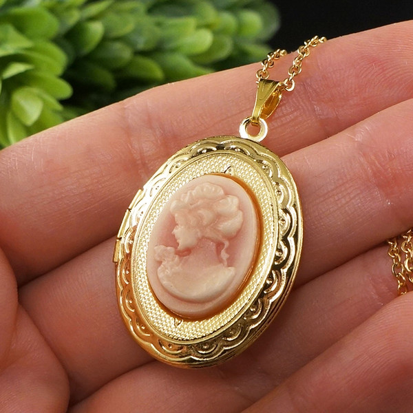 Pink Lady Cameo Locket Necklace Powder Pink Antique Girl Cam - Inspire  Uplift