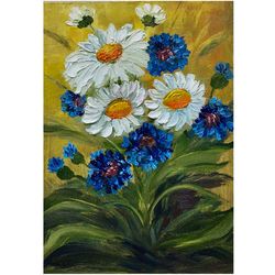 Daisy Painting Original Art Flowers Artwork Colorful Painting Small Artwork Oil Painting Wildflower Painting Floral Art