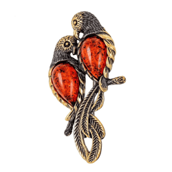 Red Parrot Birds Brooch Amber Brooch Nature Jewelry Mother's Day Gift Women Christmas Gift Kids costume brooh gold brass