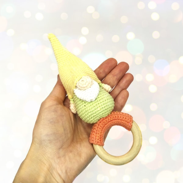 Gnome baby rattle, personalized elf rattle gift idea, expect - Inspire ...
