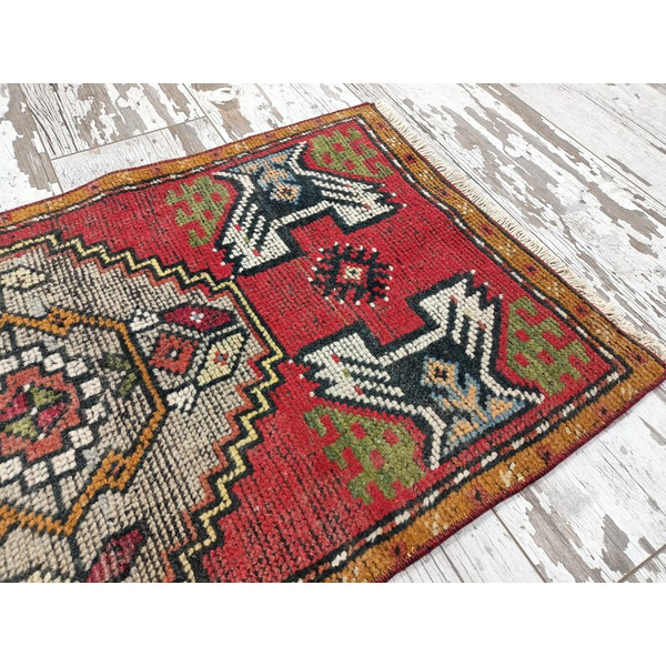 low pile rug, bath mat runner, entry mat, red turkish rug, natural rug, handmade rug, vintage rug, shoe mat, floor runner08.jpg