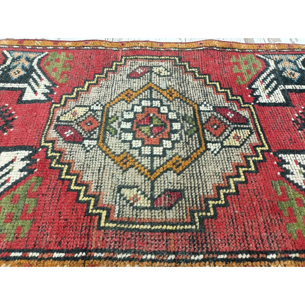 low pile rug, bath mat runner, entry mat, red turkish rug, natural rug, handmade rug, vintage rug, shoe mat, floor runner07.jpg