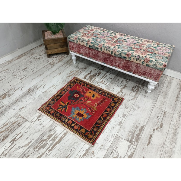 Vintage Wall Tapestry, Small Rug, Floral Rug, Laundry Rug, Mini Rug, Home Decor Rug, Bordered Rug, Turkish Rug, Bath Mat01.jpg