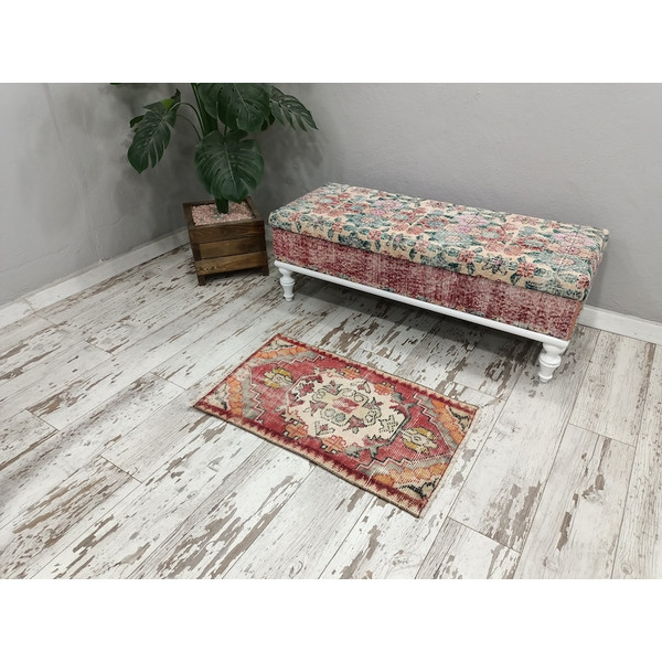 Bath Mat Rug, Pink Doormat, Front Porch Rug, Hand Knotted Rug, Natural Rug, Vegetable Dyed Rug,vintage Turkish Rug02.jpg