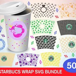 50 STARBUCKS CUP WRAP SVG BUNDLE - SVG, PNG, DXF, EPS, PDF Files For Print And Cricut