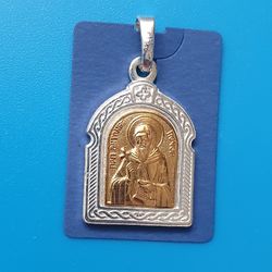 Saint Anthony of the Caves Orthodox icon medallion plated with silver gilded free shipping