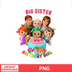 Big Sister Of The Birthday Girl Png, Cocomelon Birthdays Wallpapers, Cocomelon Girl Png, digital file