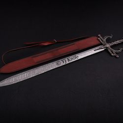 Custom Hand Forged, Damascus Steel Functional Sword 36 inches, Viking Fantasy Sword, Swords Battle Ready, With Sheath