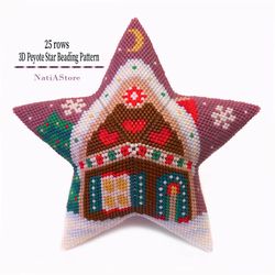 Gingerbread house - 3D Peyote Star / Seed Bead Pattern / Christmas Ornament / Beading PDF Pattern