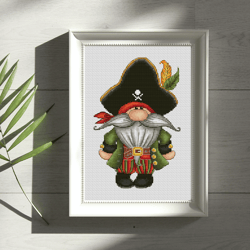 Pirate gnome cross stitch pattern PDF, gnome cross stitch, pirate cross stitch, gnome embroidery, counted cross stitch