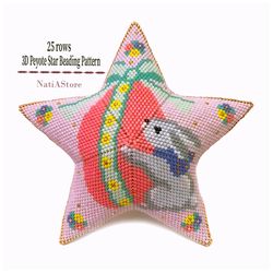 Seed Bead Cute Rabbit Pattern / 3D Peyote Star / Beaded Star PDF Pattern / Easter ornament