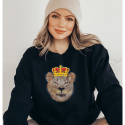 Embroidered Sweatshirt, Lioness Crewneck Embroidered, Leo, Queen, Queen of the Jungle, unisex