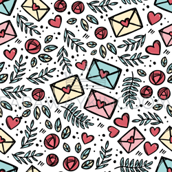 love letter mail hand drawn seamless pattern vector illustration