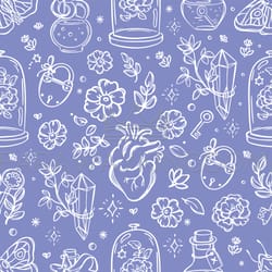 love magic white on blue witchcraft symbols seamless pattern