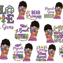 10 png of mardi gras queen black woman png black girl sublimation bundle