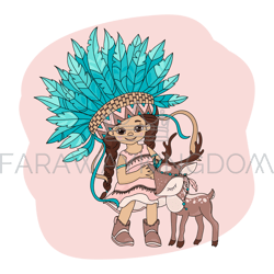 lovely pocahontas indians princess vector illustration set