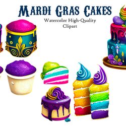 mardi gras cakes watercolor clipart mardi gras cake sublimation bundle files
