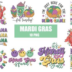 10 files of mardi gras png retro sublimation bundle