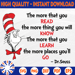 the more that you read svg, cat in hat svg, dr seuss svg, seuss sayings svg, read across america, png, dxf, clipart