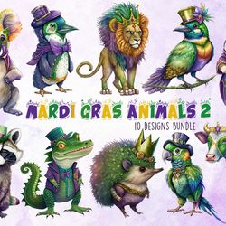 10 files of mardi gras animal clipart mascot carnival sublimation bundle