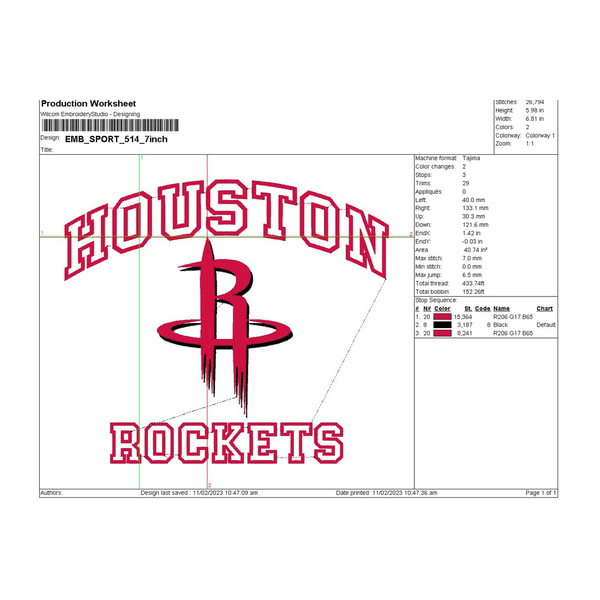 NBA Houston Rockets Embroidery Files, NBA teams, NBA Rockets | Inspire ...