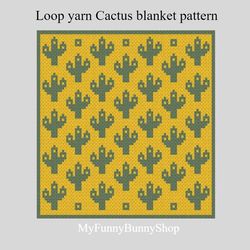 Loop yarn Finger knitting Cactus blanket pattern PDF Download