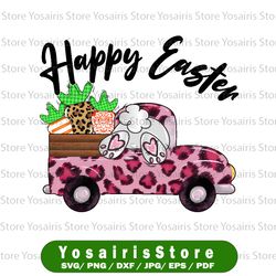 happy easter pink truck with bunny png sublimation design, easter sublimation png, easter truck png, easter bunny with