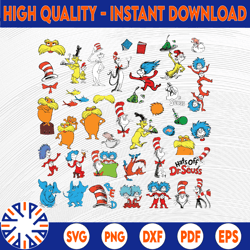 dr seuss svg bundle, cat in hat svg, lorax svg, thing one two svg, seuss sayings svg,sam i am, green eggs and ham svg,