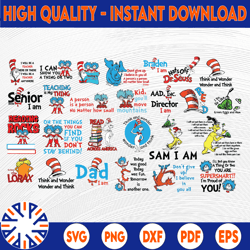 dr seuss svg bundle, cat in hat svg, lorax svg, thing one two svg, seuss sayings svg,sam i am, green eggs and ham svg