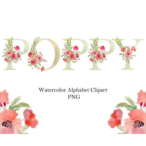 Watercolor poppy, floral letters, flower numbers. | Inspire Uplift