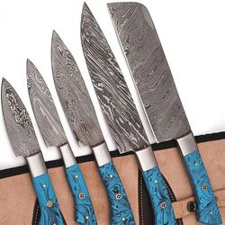 Handmade Damascus Steel Knives with Epoxy Resin Handle - Chef Knife Kitchen Set