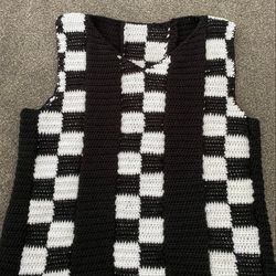 Wednesday Addams Sweater Vest, Black and White Blocked Sweater, Handmade women Vest, Wednesday Addams Crochet Vest