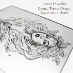 Medusa Gorgon Tattoo Sketch Medusa Gorgon Tattoo Design Medusa Tattoo Ideas Feminine , Instant download PDF and JPG