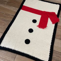 Crochet Snowman Blanket, Handmade Snowman Blanket, Christmas Crochet Blanket, Crochet Christmas Snowman Blanket