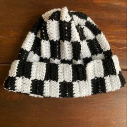 Checkered Crochet Hat, Checkered Bucket Crochet Hat, Handmade Vintage Hat,