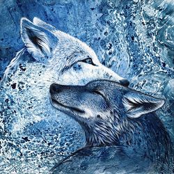 Two wolves painting, Two wolves art print, Wolf print