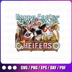 happy easter heifers png sublimation design, easter day png, easter sublimation png,easter cows png, cows with daisy png