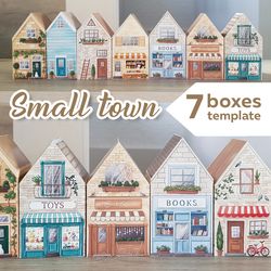 7 Houses DIY dolly boxes template. Vintage Craft paper house Printable PDF files set for print