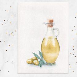 green olives painting glass bottle painting kitchen wall art original watercolor painting 5x7