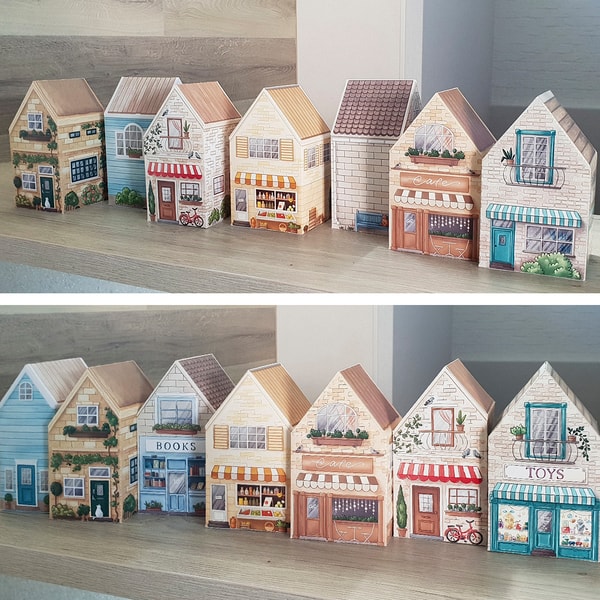 House Pattern Box 7 Houses DIY boxes template. Vintage Craft paper house - Inspire Uplift