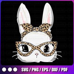 cute bunny face leopard glasses headband happy easter day easter png, easter day png, bunny with heart glasses sublimati