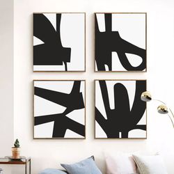 Black Line Art Set Of 4 Prints, Abstract Print, Digital Download Abstract Posters, Black And White Wall Art, Minimal Art