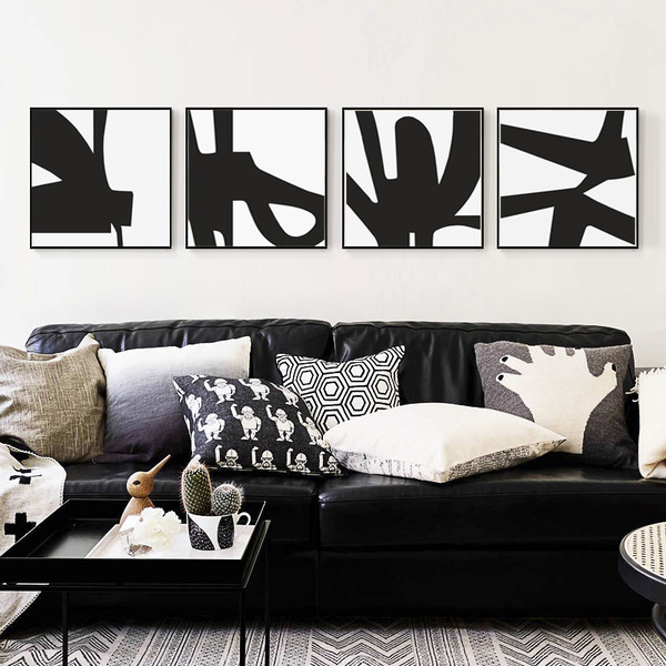 Four black and white geometric line posters, easy to download