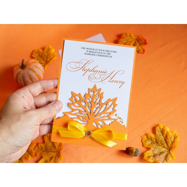 Fall wedding dry leaf invitation template, Maple leaf autumn Inspire