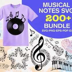 200 MUSICAL NOTES SVG BUNDLE - SVG, PNG, DXF Files For Print And Cricut